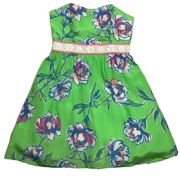 Lilly Pulizer Floral Print Langley Dress Mini Strapless Silk Cotton Blend - Picture 1 of 14